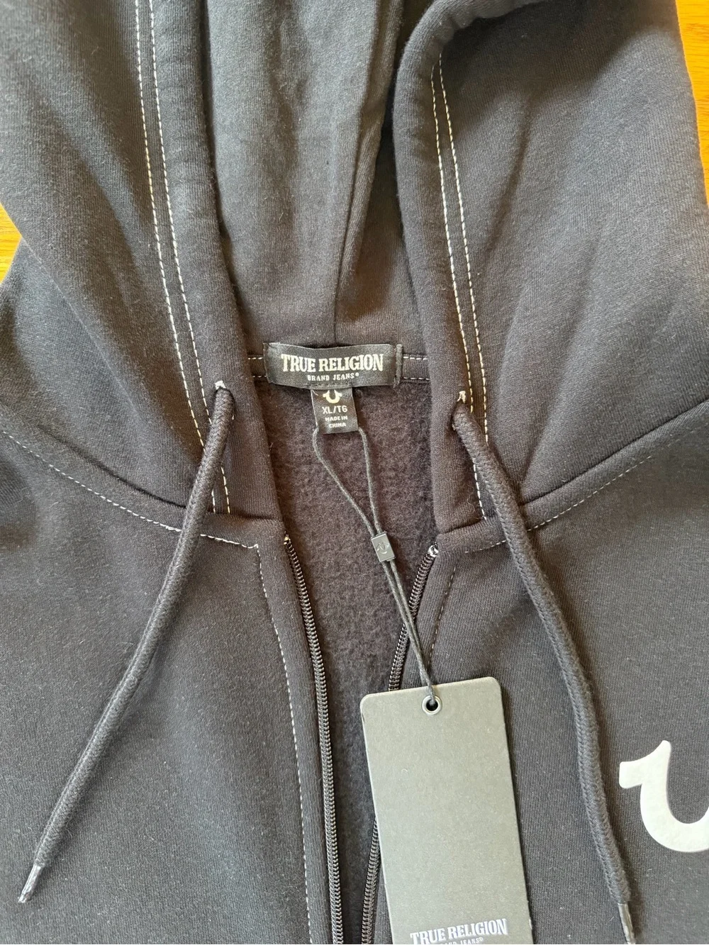 True Religion Black Hoodie with Red Buddha Seal Graphic